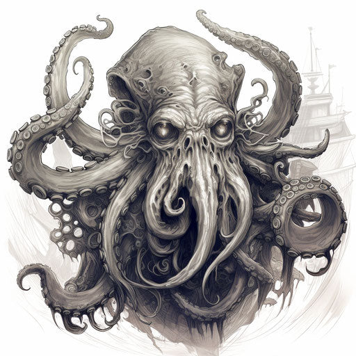 Pirate octopus, detailed line-work, political illustration
