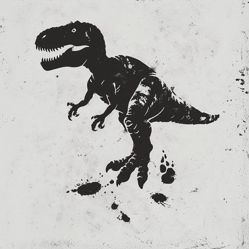 T rex footprint in black on pale grey, simplistic tattoo sketch