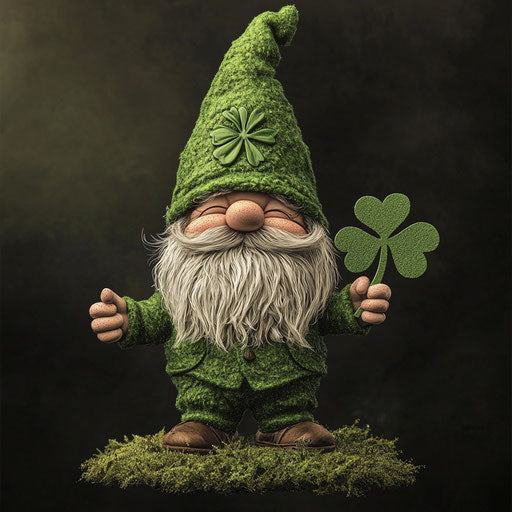 St. Patrick's Day Gnome with Clover and Peace Sign Poster Print
