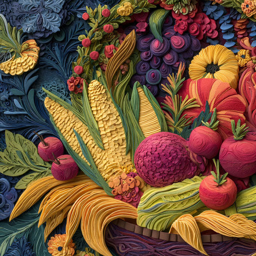 A vibrant cornucopia filled with autumn produce