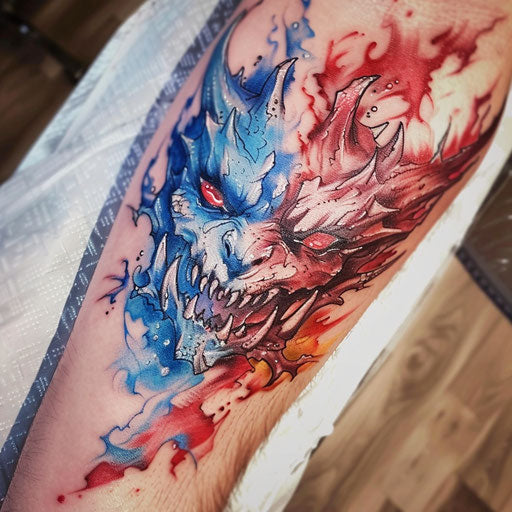 Devil tattoo in ice and fire