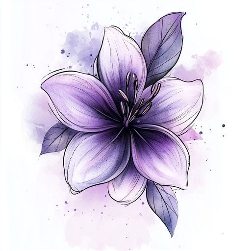 Violet flower tattoo with subtle watercolor