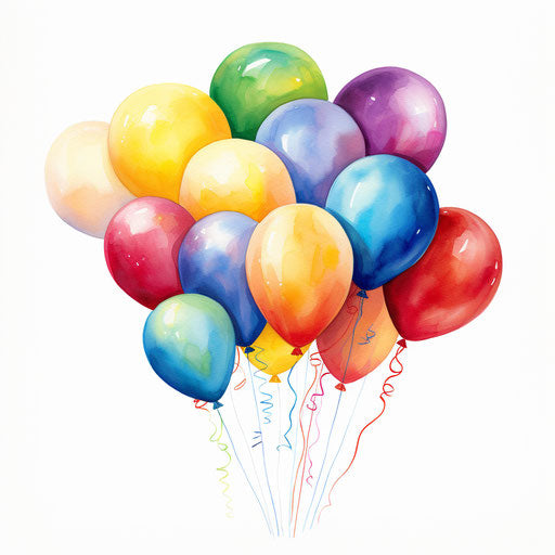 Birthday balloons clipart in the style of Oil painting, on a white background