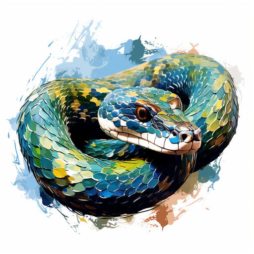 Snake clipart in the style of Impressionistic Art, on a white background
