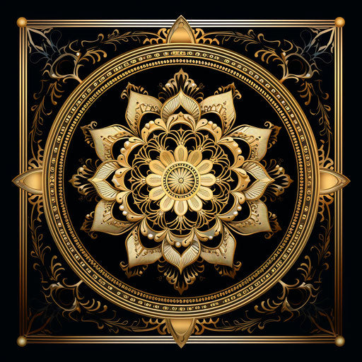 Golden Mandala Frame, Intricate Floral Patterns with Fine Lines