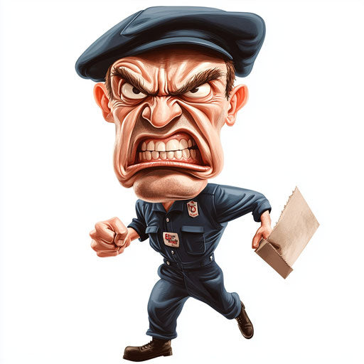 Humorous caricature of a postman with human characteristics