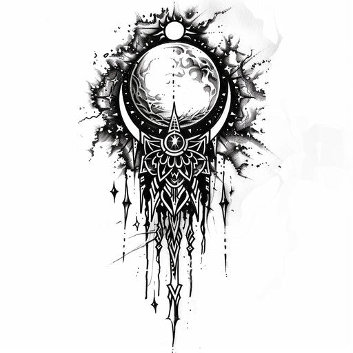 Bold tattoo sketch of a full moon with tribal designs
