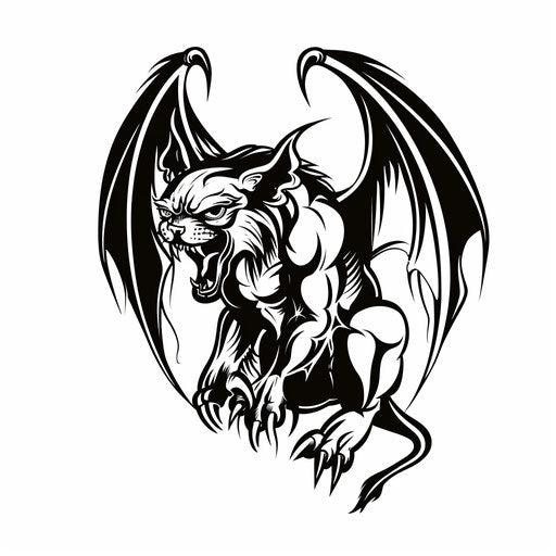 Dynamic clipart style flat tattoo sketch of a gargoyle tattoo