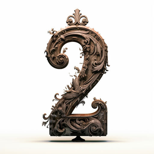 Number 2 clipart in the style of Chiaroscuro Art, on a white background