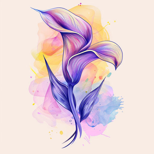 Flat sketch of a calla lily with watercolor effects, pastel tones