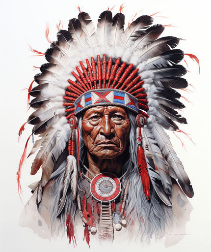 Colorful and historical Indian chief tattoo on paper