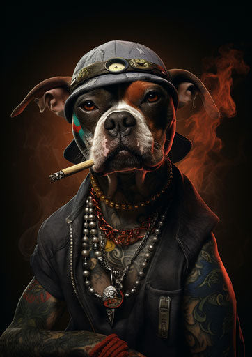Dog smoking tattoo wallpaper 1, caricature style 5:7