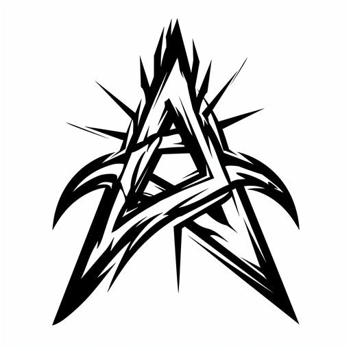 Bold tattoo sketch in clipart style showing an anarchy symbol with a tribal design, flat appearance