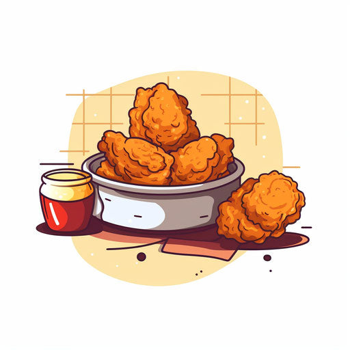 Fried chicken art in Minimalist style, on white background