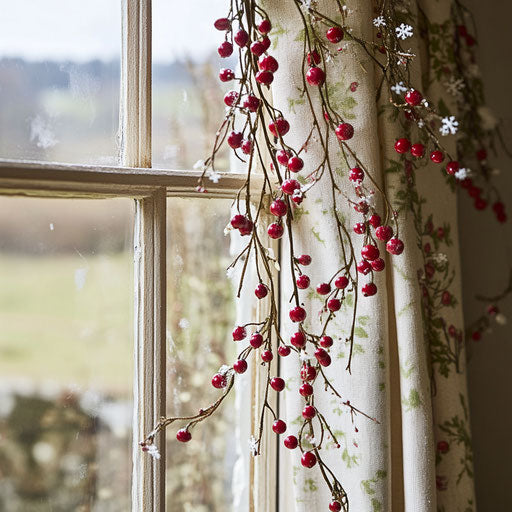 Vintage garland of red berries and white snowflakes