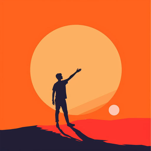 Realistic goodbye clipart on flat sunset orange background