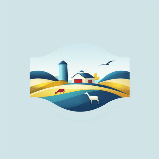 Modern farm logo with geometric shapes on light blue background