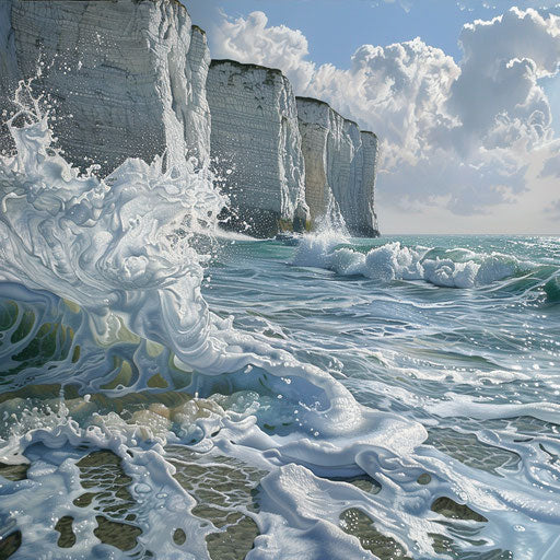 White Cliffs of Dover with crystal clear waves breaking