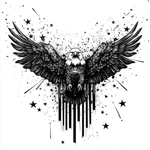 Beautiful flat tattoo eagle stars stripes chest white background