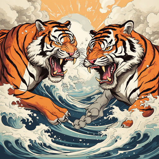 Tiger fighting a Japanese cartoon vector
