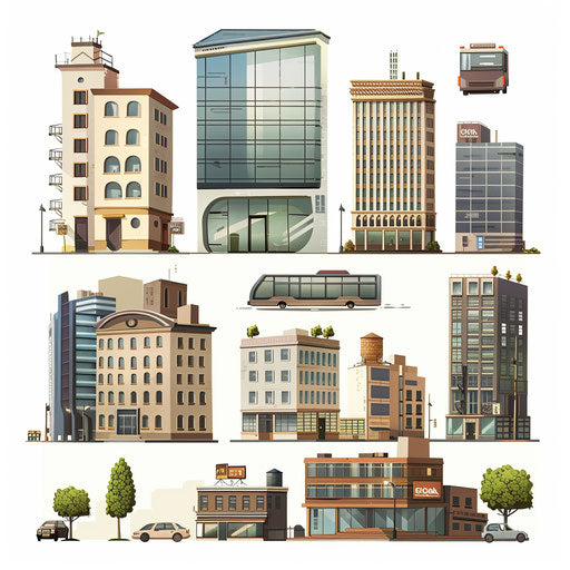 Company clipart on flat white background with detailed textures