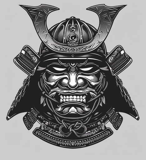 Aluminum samurai mask inspired by mythology