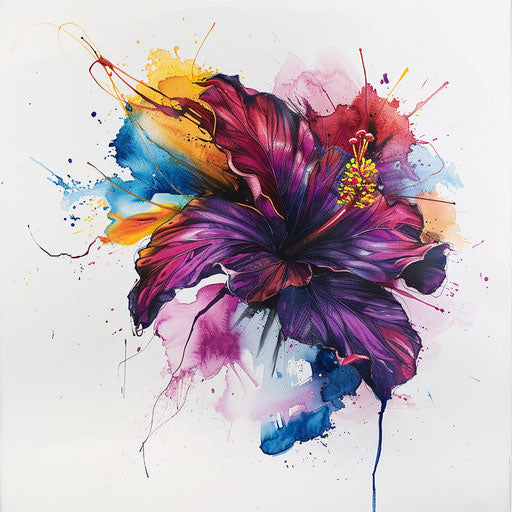 Abstract hibiscus tattoo art on white canvas