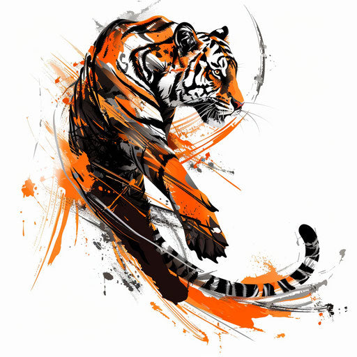 Dynamic clipart style tattoo sketch of a leaping tiger