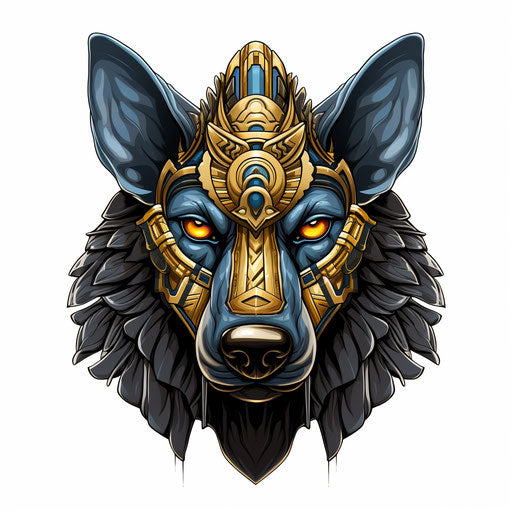 Egyptian dog's head on white background, gothic style illustration