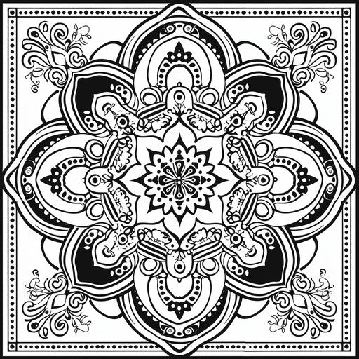 Detailed illustration of a traditional rangoli design with intricate patterns
