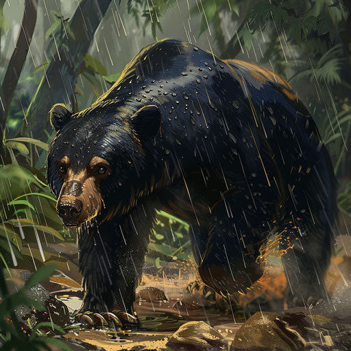 Sun bear in rainy season habitat