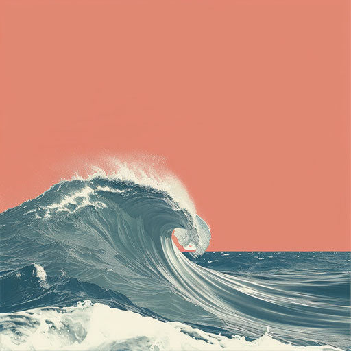 Wave clipart in photo realistic style with a flat random background, vintage filter and delicate lines