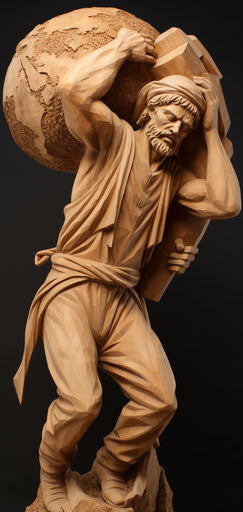Man carrying the world, humanist carving style 19:40