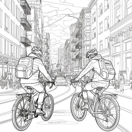 Urban landscape with bike lane and cyclists