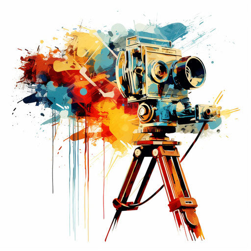 Movie camera clipart in the style of Impressionistic Art