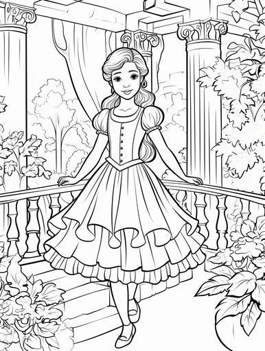 Ballet dress girl, artistic style, coloring page