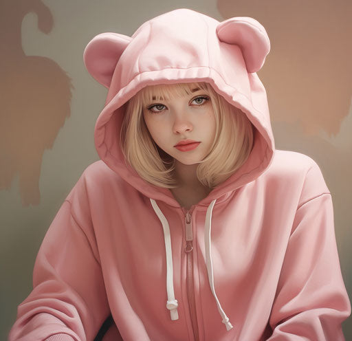 Artistic print of a girl in pink hoodie