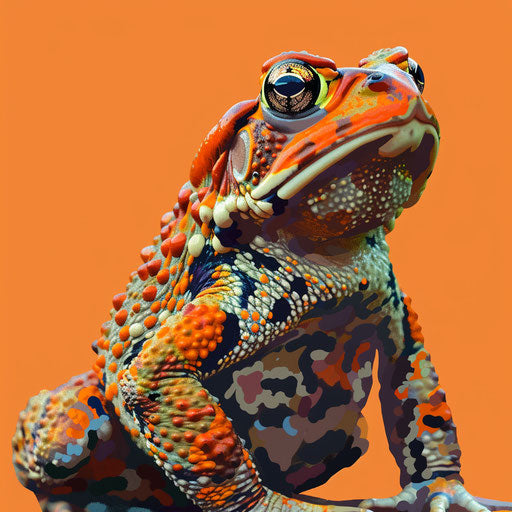 Realistic toad clipart with flat random color background