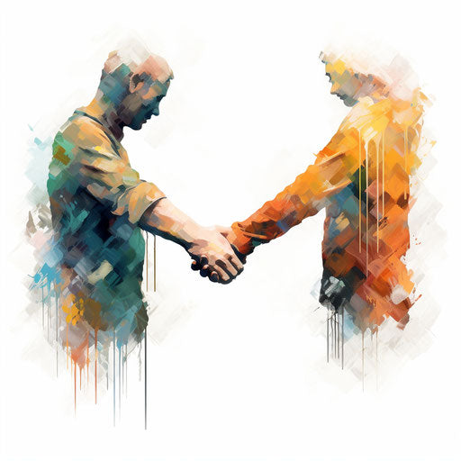Impressionistic style clipart of holding hands, on white background