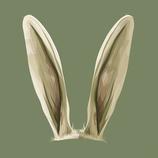 Realistic bunny ears clipart on muted olive background with soft gradients