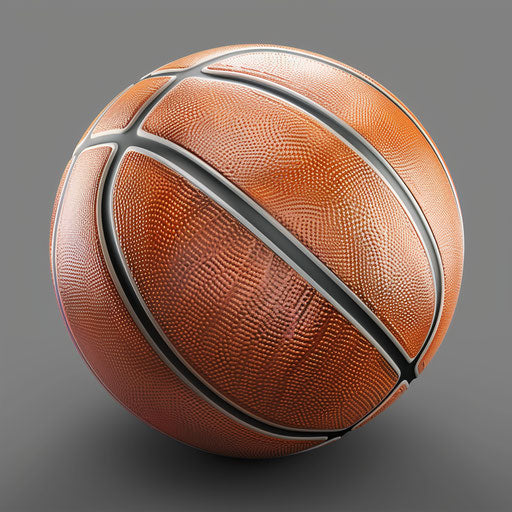 Flat metallic silver background under realistic basketball