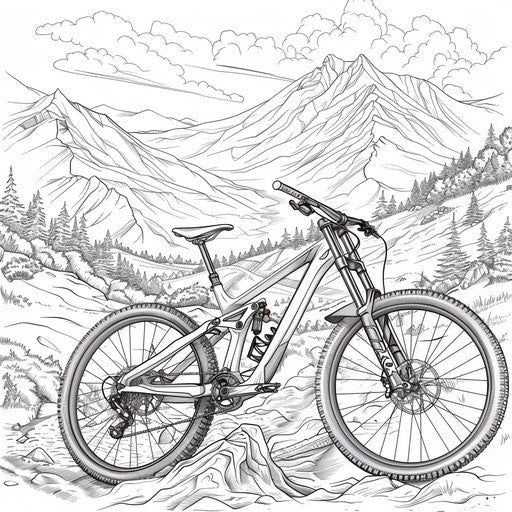 Mountain bike on trail, scenic mountain backdrop