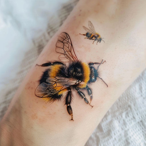 Realistic bumble bee tattoo, lifelike details white background