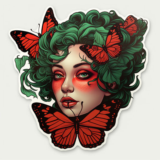Girl with butterfly on face in neotraditional style