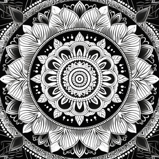Black and white mandala ornament for coloring, luxurious style