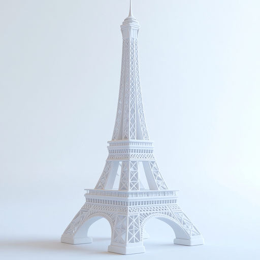 3D Eiffel Tower on flat white background, isolated clipart