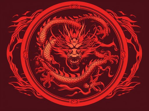 The logo of Chinese dragon, precisionist lines, dark red