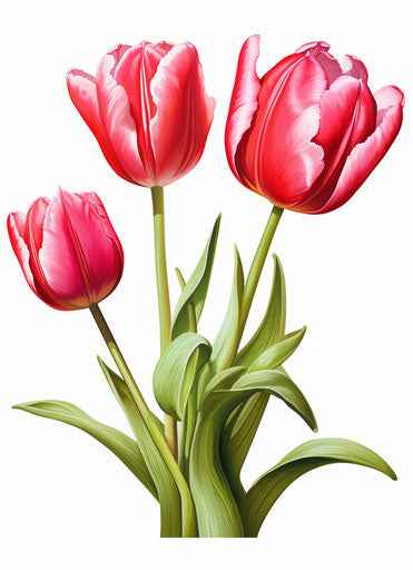 Red tulips in massurrealist style on white background