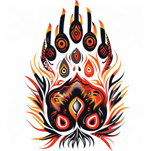 Flat tattoo sketch of colorful bear paw