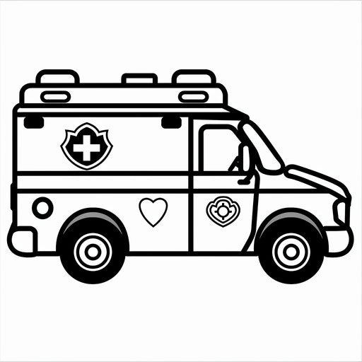 Ambulance with heart symbol - coloring page